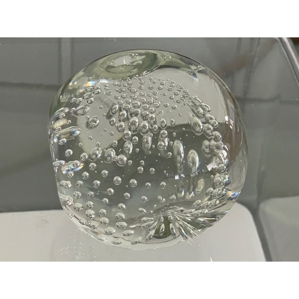 Bubble Clear Glass Paperweight Controlled Bubble Art Vintage 2.75 Inch - Picture 8 of 16